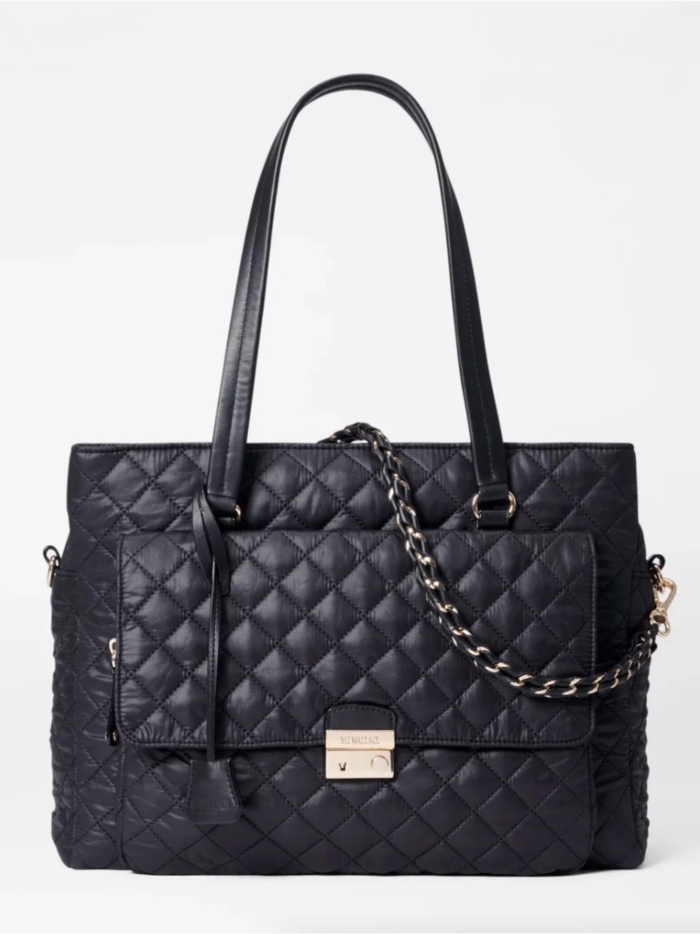 MZ WALLACE Black Crosby Lock Quilted Satchel #1566C1590